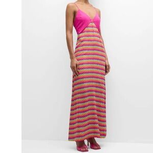 New TEREZ Daiquiri Crochet Spaghetti-Strap Colorblock Midi Dress M